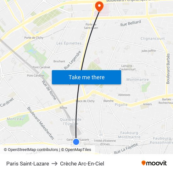 Paris Saint-Lazare to Crèche Arc-En-Ciel map
