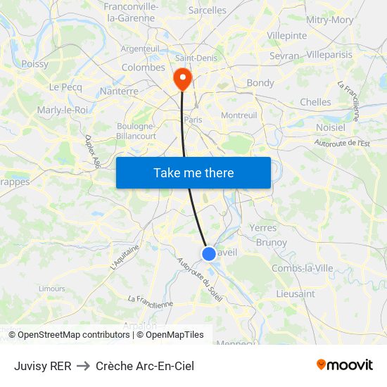 Juvisy RER to Crèche Arc-En-Ciel map