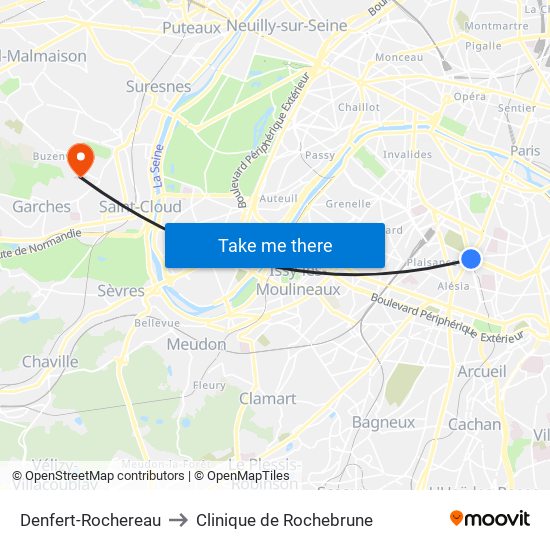 Denfert-Rochereau to Clinique de Rochebrune map