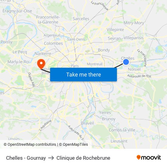 Chelles - Gournay to Clinique de Rochebrune map