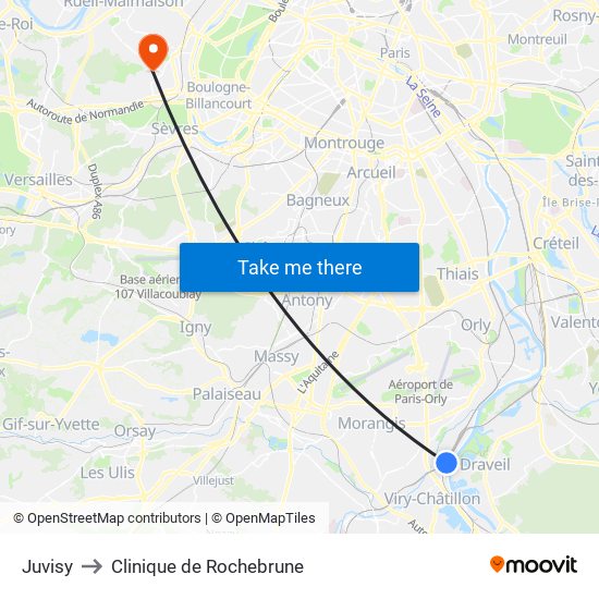 Juvisy to Clinique de Rochebrune map