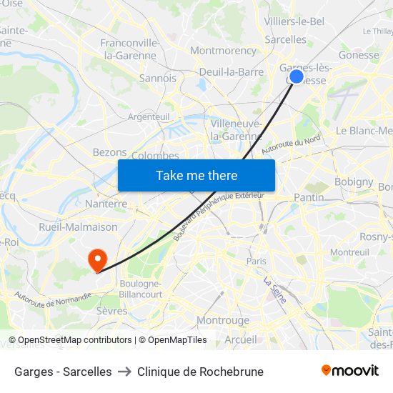 Garges - Sarcelles to Clinique de Rochebrune map