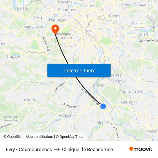 Évry - Courcouronnes to Clinique de Rochebrune map