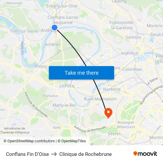 Conflans Fin D'Oise to Clinique de Rochebrune map