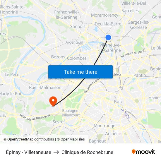 Épinay - Villetaneuse to Clinique de Rochebrune map