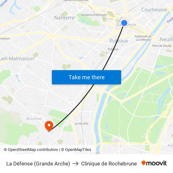 La Défense (Grande Arche) to Clinique de Rochebrune map