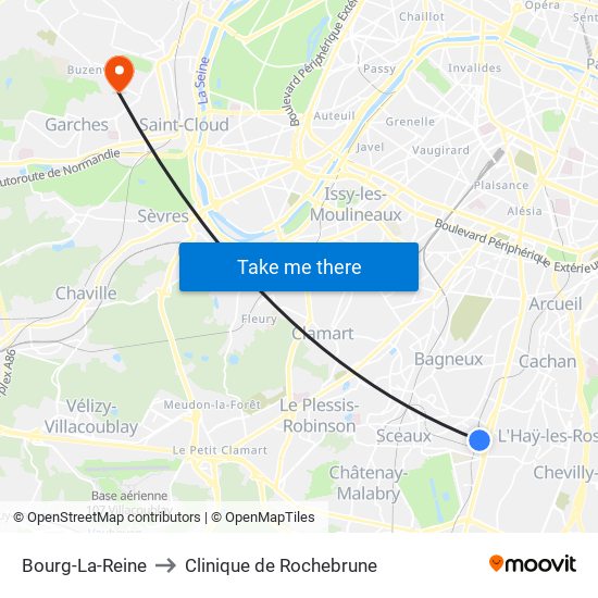 Bourg-La-Reine to Clinique de Rochebrune map