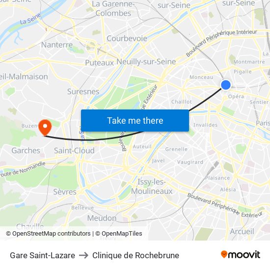 Gare Saint-Lazare to Clinique de Rochebrune map