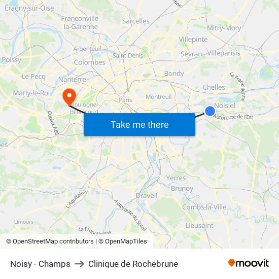 Noisy - Champs to Clinique de Rochebrune map