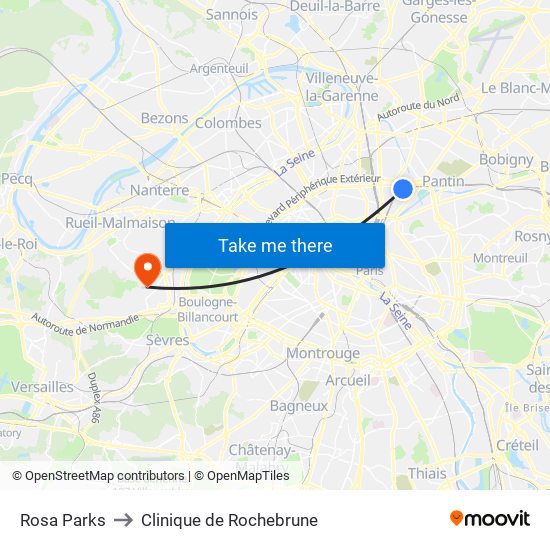 Rosa Parks to Clinique de Rochebrune map