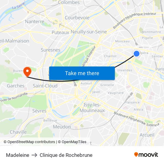 Madeleine to Clinique de Rochebrune map