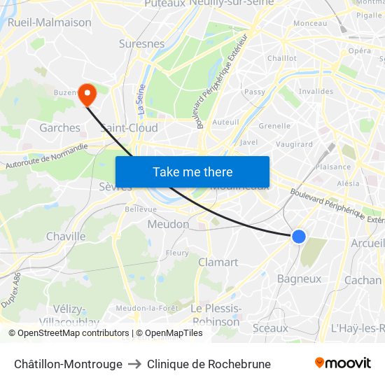 Châtillon-Montrouge to Clinique de Rochebrune map
