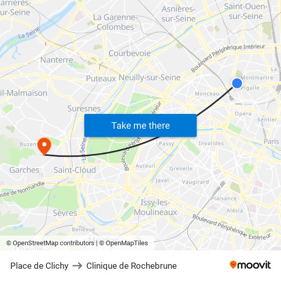 Place de Clichy to Clinique de Rochebrune map