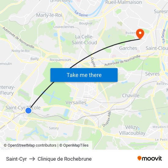 Saint-Cyr to Clinique de Rochebrune map