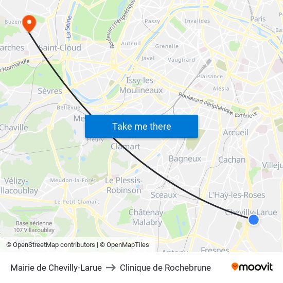 Mairie de Chevilly-Larue to Clinique de Rochebrune map