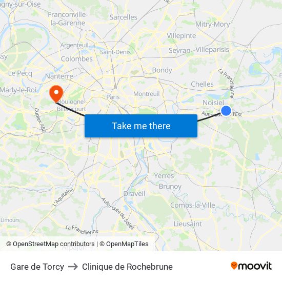 Gare de Torcy to Clinique de Rochebrune map