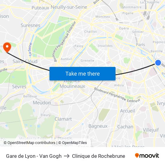 Gare de Lyon - Van Gogh to Clinique de Rochebrune map