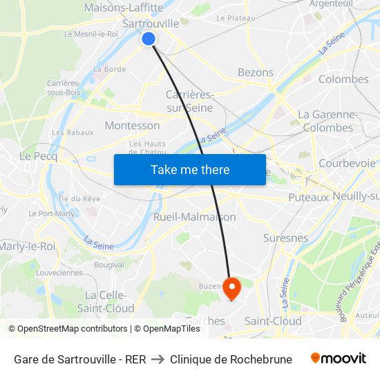 Gare de Sartrouville - RER to Clinique de Rochebrune map