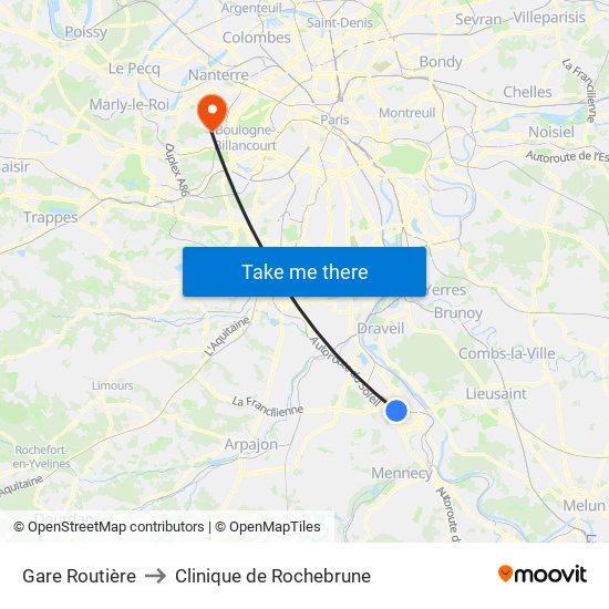 Gare Routière to Clinique de Rochebrune map