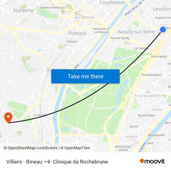 Villiers - Bineau to Clinique de Rochebrune map