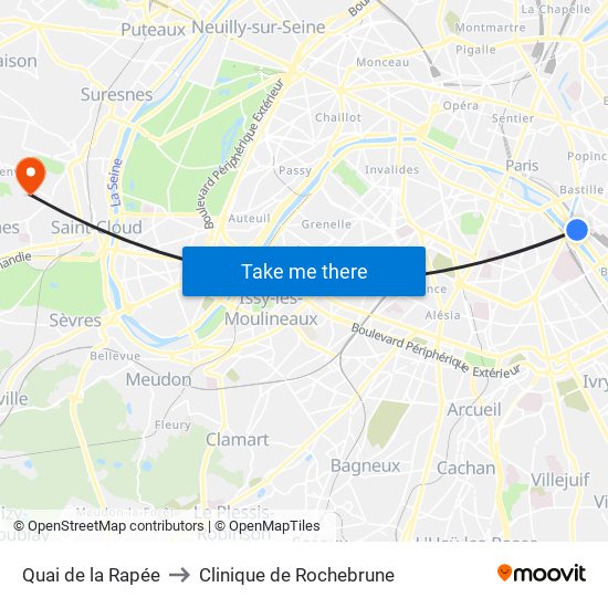 Quai de la Rapée to Clinique de Rochebrune map