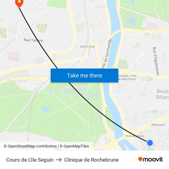 Cours de L'Ile Seguin to Clinique de Rochebrune map