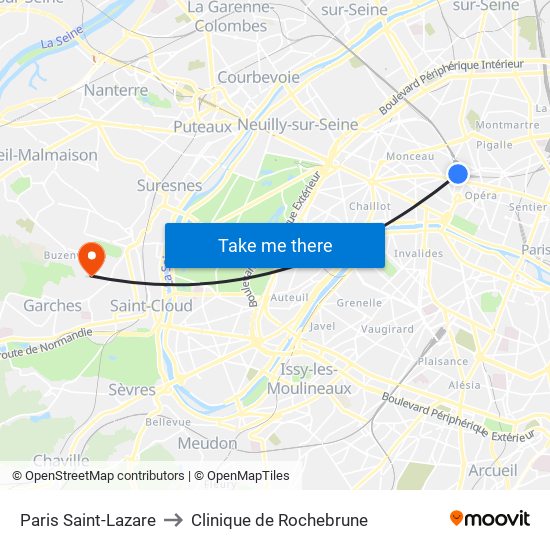 Paris Saint-Lazare to Clinique de Rochebrune map