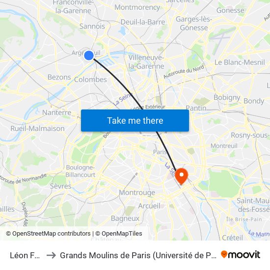 Léon Feix to Grands Moulins de Paris (Université de Paris) map