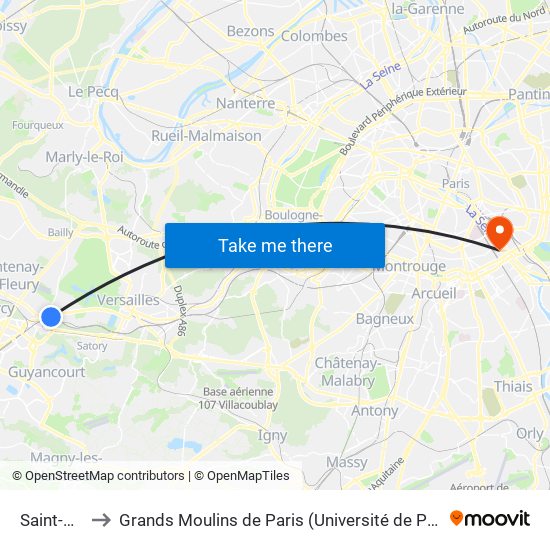 Saint-Cyr to Grands Moulins de Paris (Université de Paris) map