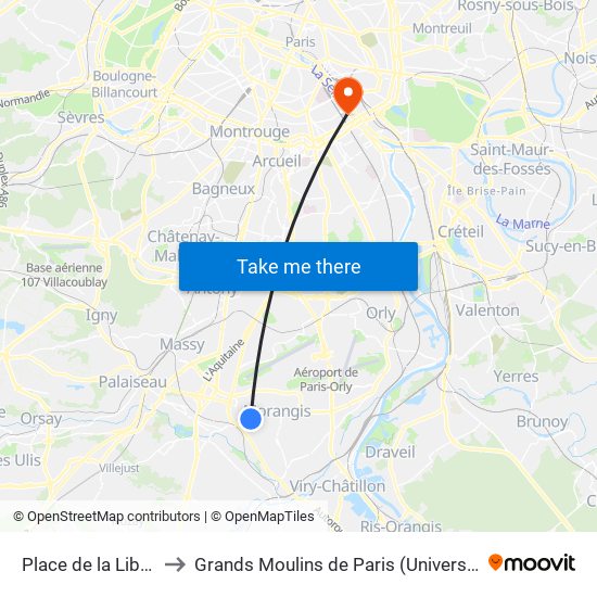 Place de la Libération to Grands Moulins de Paris (Université de Paris) map