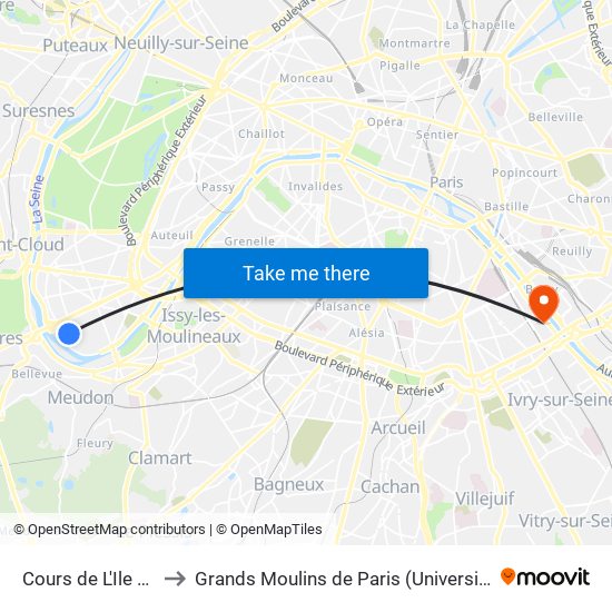 Cours de L'Ile Seguin to Grands Moulins de Paris (Université de Paris) map