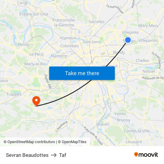 Sevran Beaudottes to Taf map