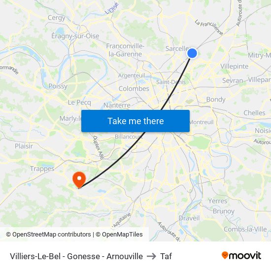 Villiers-Le-Bel - Gonesse - Arnouville to Taf map