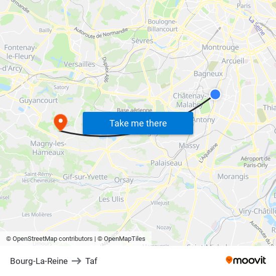 Bourg-La-Reine to Taf map