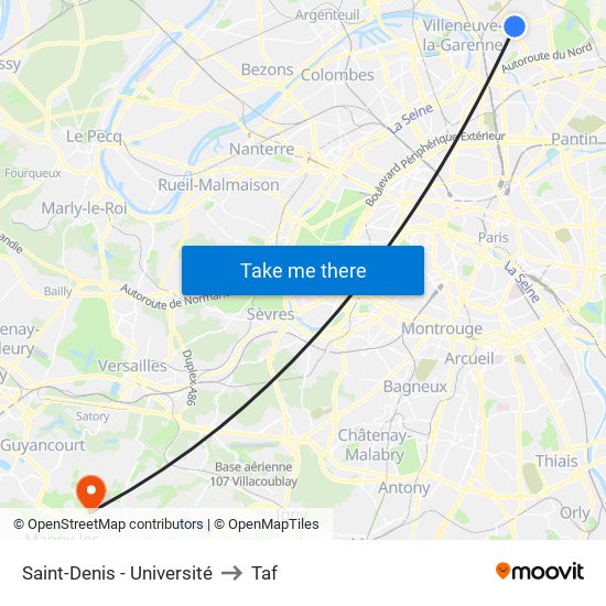 Saint-Denis - Université to Taf map