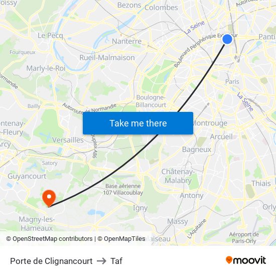 Porte de Clignancourt to Taf map