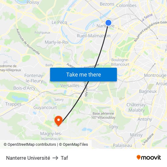 Nanterre Université to Taf map