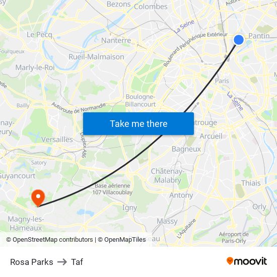 Rosa Parks to Taf map