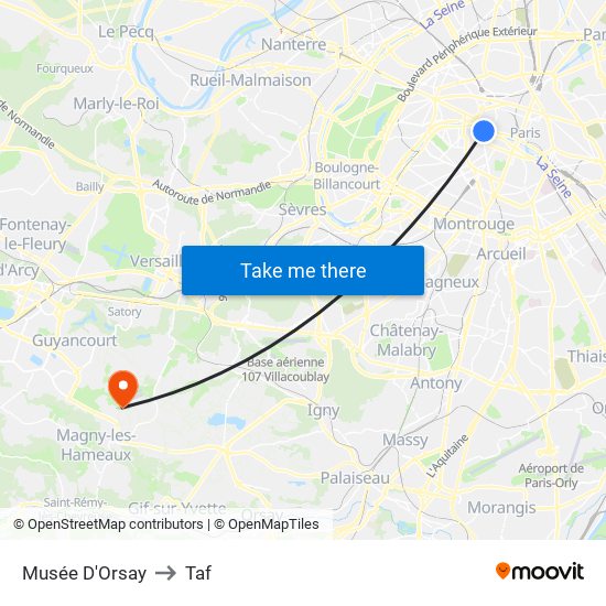 Musée D'Orsay to Taf map