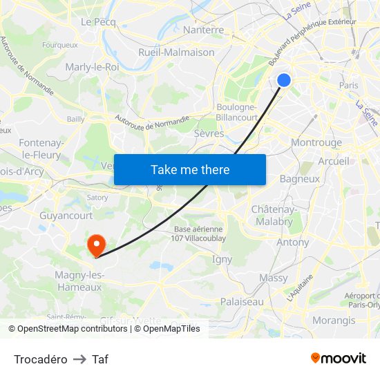 Trocadéro to Taf map