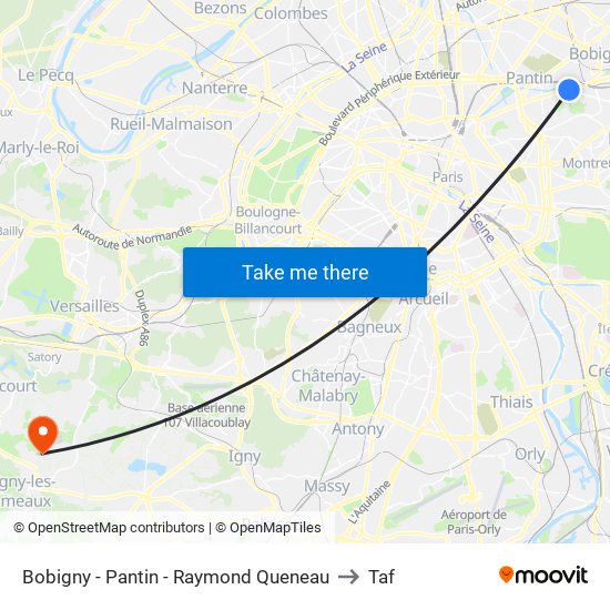 Bobigny - Pantin - Raymond Queneau to Taf map