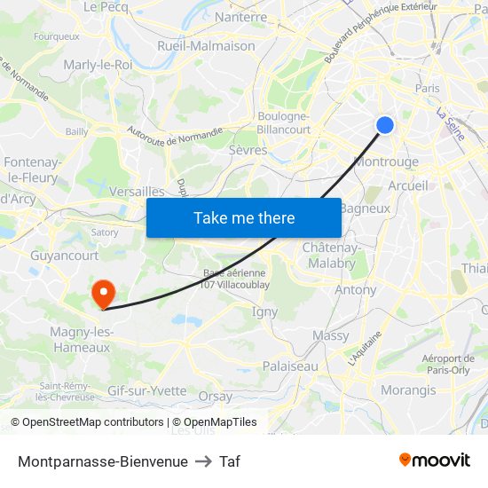 Montparnasse-Bienvenue to Taf map