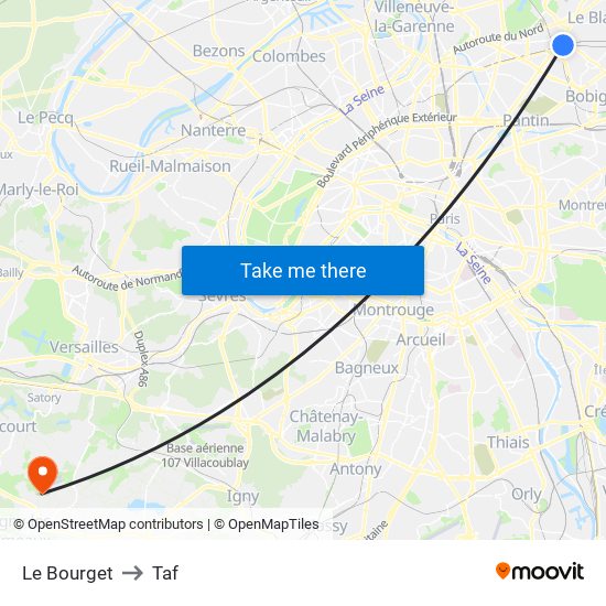 Le Bourget to Taf map
