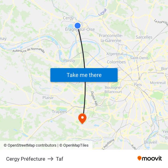 Cergy Préfecture to Taf map