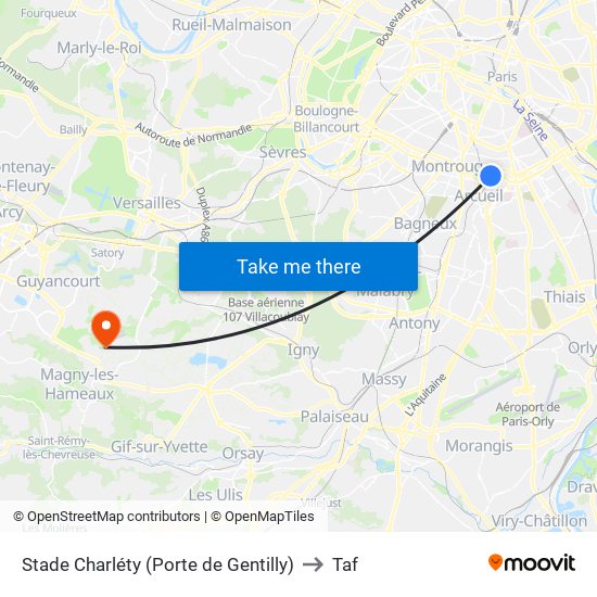 Stade Charléty (Porte de Gentilly) to Taf map