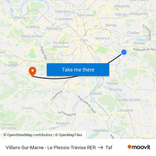Villiers-Sur-Marne - Le Plessis-Trévise RER to Taf map