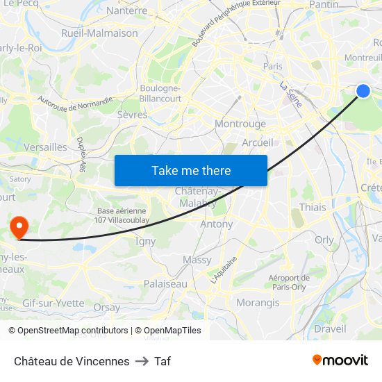 Château de Vincennes to Taf map