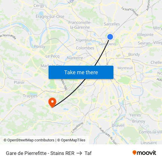 Gare de Pierrefitte - Stains RER to Taf map