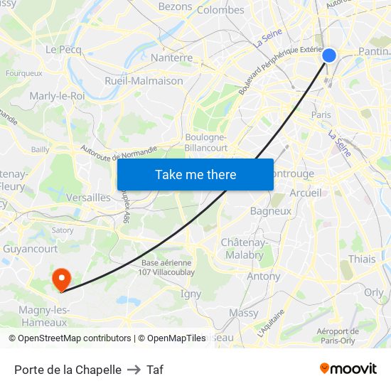 Porte de la Chapelle to Taf map