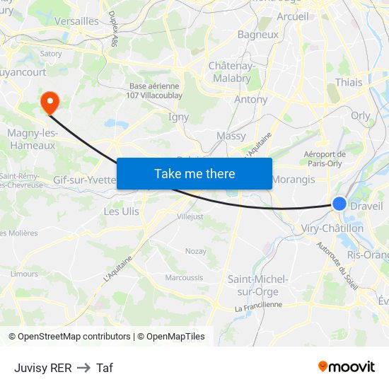 Juvisy RER to Taf map